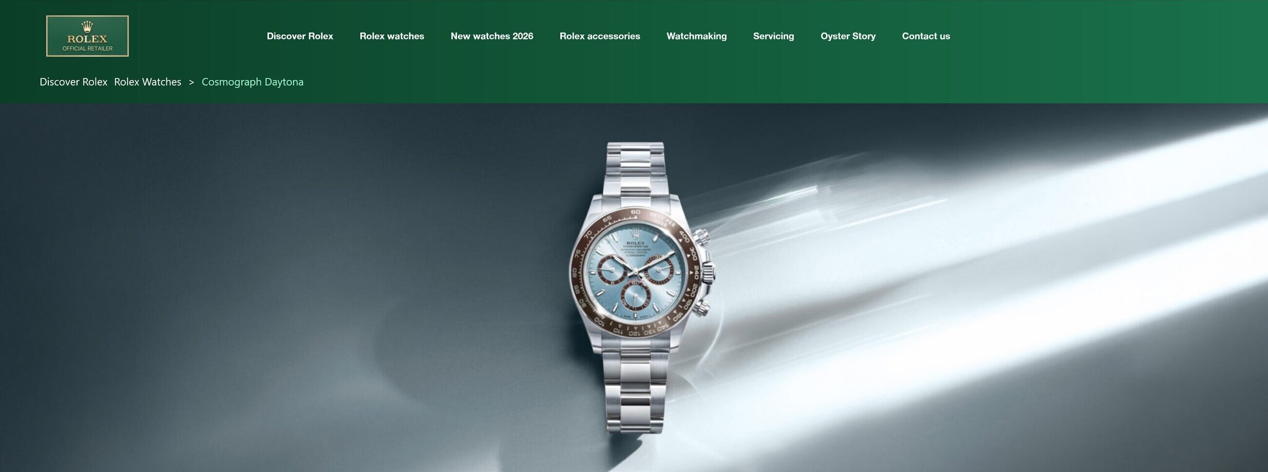 The Cosmograph Daytona page of the Rolex site built for Egypt, from the hero to the model line-up.