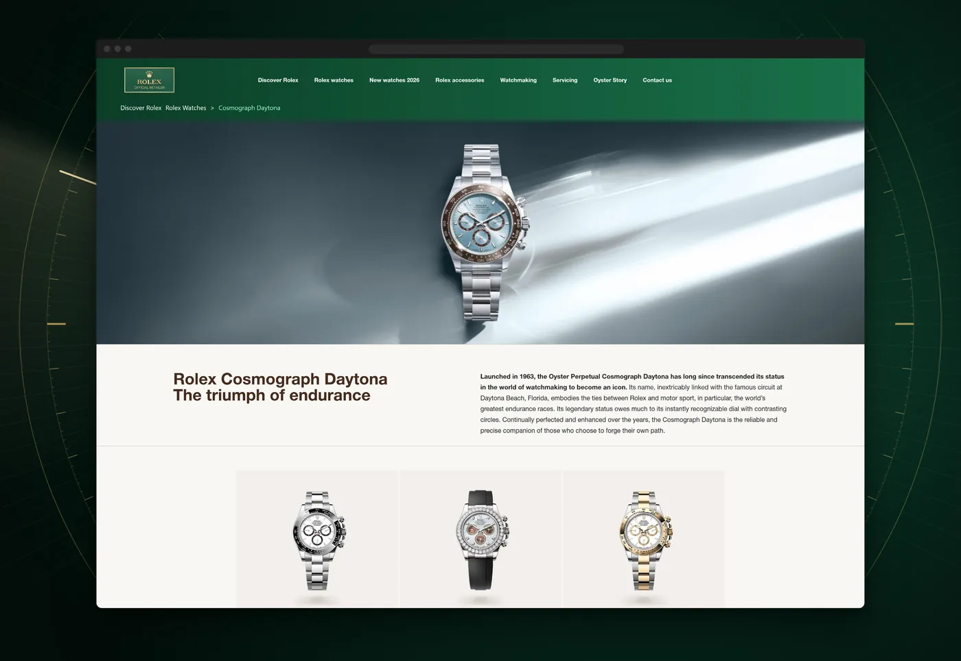 The Cosmograph Daytona page of the Rolex site built for Egypt, in a browser window.