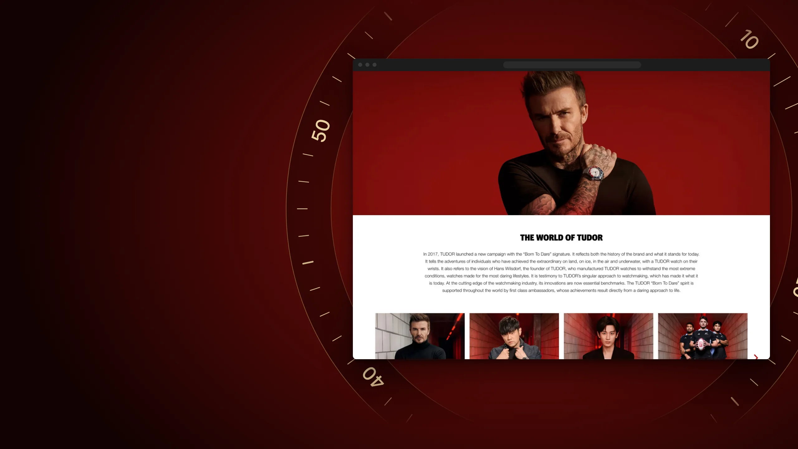 The World of Tudor page from the Tudor site O·ku built for Egypt, with the campaign portrait and ambassadors.